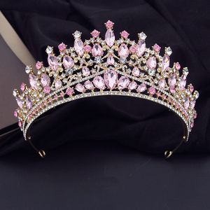 Wedding Hair Jewelry Luxury Pink Crystal Wedding Crown Royal Queen Tiaras Headbands Girls Prom Bridal Headdress Bride Diadem Hair Jewelry Accessories 230808