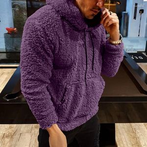 Men's Hoodies Fall/Winter 2023 Mens Coat Teddy Plush Applique Drawstring Hooded Long-sleeved Sweater For Men