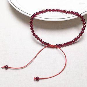 Fußkettchen, natürliches Granat-Kristall-Fußkettchen, verstellbar, kleine Mini-Rundperlen, Kordel, geknoteter Fußschmuck, 1 Stück