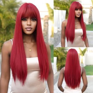Светло -вино красные синтетические парики с челкой для женщин длинные прямые волосы парик натуральный косплей.