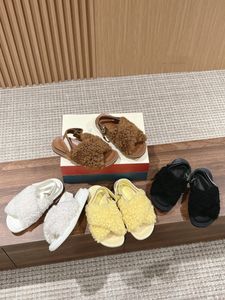 chinelo de grife feminino chinelos slides branco preto marrom amarelo sabot sandálias longo bezerro cabelo couro fussbett shearling marrom claro Z9Hh#