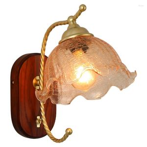 Lampa ścienna złote lampy drewniane vintage retro szkło ozdobna sypialnia salon nocna kawiarnia kinkiety światła opraw światła