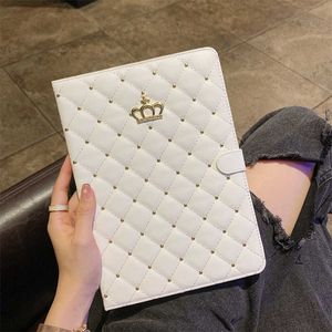 For iPad 9th generation case Luxury Plated Gold Crown Leather Qulited Flip Fold Cover for iPad Air 3 4 5 Pro 9.7 Mini 6 2 3 4 5 HKD230809