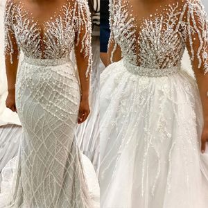 Elegantes Spitzen-Meerjungfrau-Hochzeitskleid in voller Länge, Perlen, Saudi-Arabien, Perlenstickerei, Pailletten, Brautkleid nach Maß