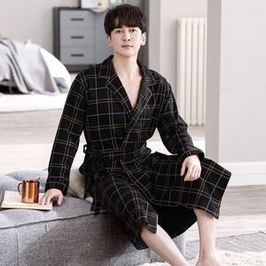 Mäns Sleepwear 2023 Autumn Winter Plus Size Play Plaid Cotton Long Sleeve Kimono Robes For Men Loose Bathrobe Man Homewear Clothes