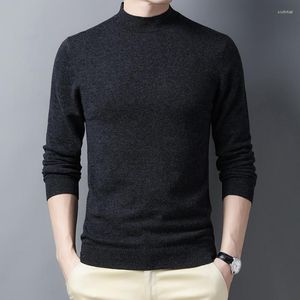 Suéter masculino suéter cor sólida malha pulôver meia gola alta lã primavera 2023 high-end casual caxemira