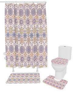 Toothbrush Holders Bohemian Ethnic Vintage Waterproof Bathroom Shower Curtain Bath Toilet Cover Mat Rug Carpet Set Home Decor Accessories 230809