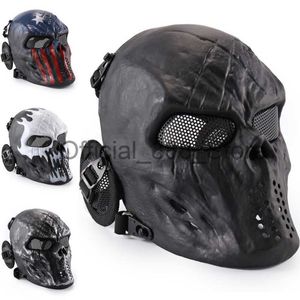 Reikirc Full Face Airsoft Tacult Skull Mask مع حماية الأذن CS Cosplay Cosplay أقنعة X0809
