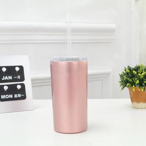 12OZ Stainless Steel Straight Cup Tall Skinny Tumbler Vacuum Insulation Water coffee Mug Water Cups with Lid Straw All-match