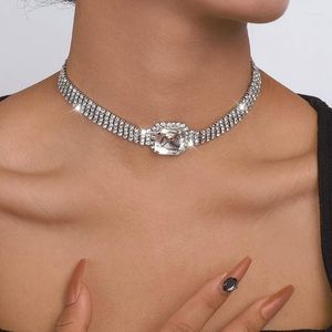 Gargantilha Stonefans corrente de pescoço de strass brilhante multicamada para mulheres colar de colarinho hip hop grosso acessórios de joias de casamento
