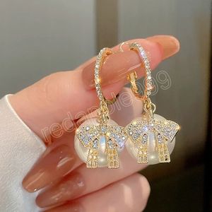 New Pearl Beaded Bow Earrings Creative Luxury Crystal Zirconia Gold Color Women's Earrings Fashion Jewelry Party Gifts