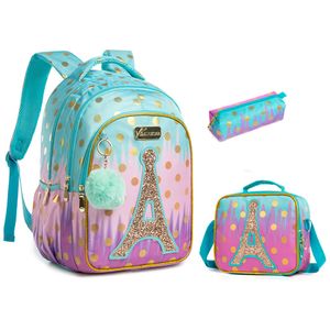 Mochilas BIKAB Bolsa Escolar Mochila para Crianças Mochilas Escolares Adolescentes Meninas Torre de Lantejoulas Bolsas Escolares para Meninas Material Escolar 230809