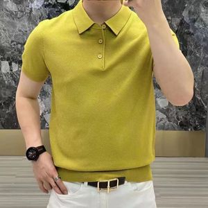 Polos Polos Highend Summer z dzianiny wzór ananasu Jacquard Business Flar Solid Trend Polo Shirt for Men Tees Tops 230808