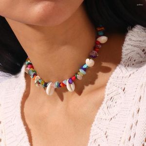 Choker Boho Ocean Beach Oregelbundna färgglada stenpärlor Halsband för kvinnor handgjorda conch shell semester smycken