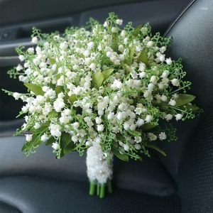 Dekorativa blommor Högkvalitativ imitation Royal Lily of the Valley Holding Flower Bridal Wedding Bouquet Färdig konstgjorda