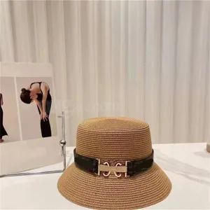 Designer hink hattar för kvinnor mode vävd cap lyxiga halm hatt herrar sommar möss strand hattar stora randen hattar sol hinkar hatt trevligt 23892d