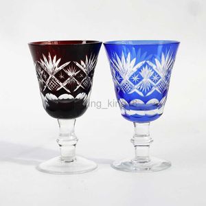 Small Shot Glass Goblets Wine Baijiu Sake Hand Cut to Clear Crystal Edo Kiriko Blue Red Stemware Wedding Present 2oz HKD230809