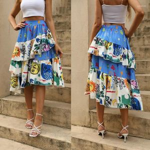 Skirts 2023 Europe And The United States Summer Casual Temperament Women's Printed Skirt Large Swing