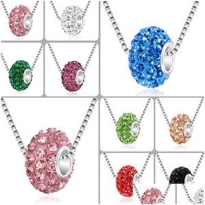 Pendant Necklaces Luxury Crystal Fimo Big Hole Beads Necklace For Women Soft Y Colorf Rhinestone Disco Ball Sier Box Chains Fashion Dr Dh3T6