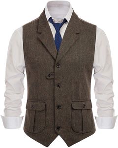 Men's Vests Herringbone Men's Vests Casual Suit Vest Notch Lapel with Two Pockets Herringbone Waistcoat for Wedding Groomsmen Men Vest 230808