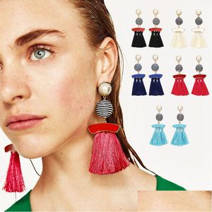 Dangle Chandelier New Ethnic Boho Tassel Earrings For Women Line Ball Pearl Statement Long Drop Handmade Earring Charms Bohemian Jew Dhwq6