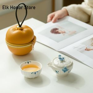 Tea Cups Pure Hand Painted Butterfly Orchid Ceramic Set Portable Outdoor Camping Pot with Cup Creative Tulip Carrying Bag Gifts 230808