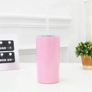 New 12OZ Stainless Steel Straight Cup Tall Skinny Tumbler Vacuum Insulation Water coffee Mug Water Cups with Lid Straw