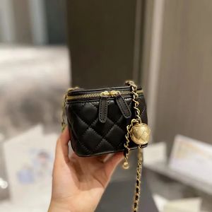 Neue Kette 11 cm Umhängetaschen Schulterhandtaschen Designer Luxus Mini Tragbare Box Kosmetik Lippenstift Tasche Schaffell Schwarz Damenmode Kleine Geldbörsen Goldene Kugel