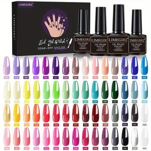 60PCS Gel Nail Polish Starter Set - Pink, Blue, Yellow & Shining UV LED Glue - Semi-Permanent Nail Polish for Home Salon DIY - Perfect Gift for Women & Girls!