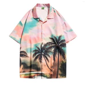 Erkek Sweaters 2023 Hawaii Gömlek Kısa Kollu Hindistan Cevizi Ağacı 3D Baskı Plajı Top Büyük Retro 5xl Moda Günlük Tek Göğüslü T-Shirts