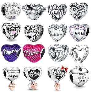 Anne Anneler Günü Takı Hediyesi Gümüş Takılar Kırmızı Kalp Anne Aşk Boncukları Diy Fit Pandora Bilezik Tasarımcı Kolye Kutu Yüksek Kaliteli Toptan Satış