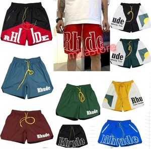 Rhude Herren-Shorts aus athletischem Netzstoff, für Herren und Damen, hochwertig, klassisch, für den Strand, Mode, Designer, lässig, für die Straße, Hip-Hop, Blau, Grün und Rot, Größe S-XL