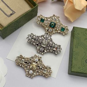 Mulheres lindas marcas de broche de pedras preciosas vintage 18K Gold tambedado de cobre jadeita incrustada cristais vintage Charm de charme de acessórios de jóias de pinos