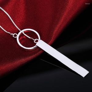 Pendants 925 Sterling Silver Fine Jewelry Vintage Circle Strip Long Chain Pendant&Necklace Sterling-silver Bar Choker