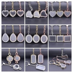 Keychains Mix Size Heart Square Floating Locket Keychain Po Memory Relicario Glass Pendant Key Chain DIY Women Men Jewelry Gifts