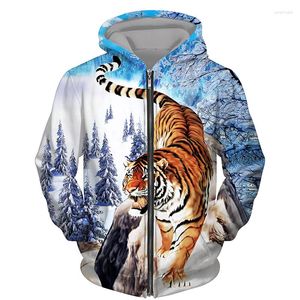 Erkek Hoodies Sokak Giyim 3d Tiger Baskılı Kapüşonlu Sweatshirt Spor Palto Moda Uzun Kollu Büyük Boy Hoodie Ceket Zip