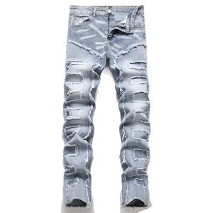 Splash-ink ripped jeans men's trend stretch slim casual pencil pants Designer Jeans Mens Denim Pants Fashion Trouser Top Sell