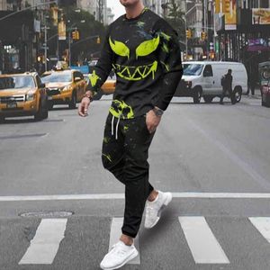 Men's Tracksuits Devil Smile 3D Print Long Sleeve T-shirt Pants 2 Piece Set Oversize Streetwear Casual Tracksuit Gym Basketball Clothing