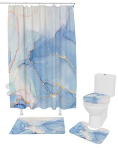Toothbrush Holders Blue Marble Waterproof Bathroom Shower Curtain Bath Toilet Cover Mat Rug Carpet Set Home Accessories 230809