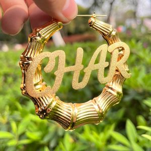 Hoop Huggie Custom Hoop Bamboo Earrings for Women Girls Personalized Customized Stainless Steel Gold Frosted Heart Earrings Charm Jewelry 230809