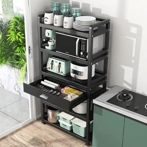 3-5-layer kitchen storage rack Floor to floor multilayer microwave rack Oven pot rack rack Stainless steel multifunctional storage rack