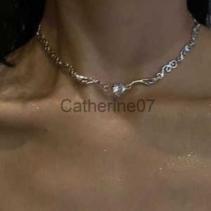 Pendant Necklaces Y2K Silver Color Irregualr Choker Necklace for Women Girls Love Heart Crystal Clavicle Chain Necklace Wholesale Jewelry J230809