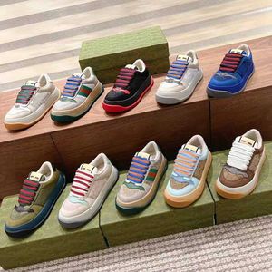 Designer Retro Running Shoes Luxury Beige Butter Dirty Leather Shoes Red Green Webbing Striped Sneakers Rubber Sole Classic Casual Shoes 35-45 with Box NO452