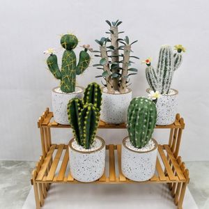 Flores decorativas de plástico artificial cacto suculento pera espinhosa planta em vaso ecologicamente correta para escritório em casa com vaso