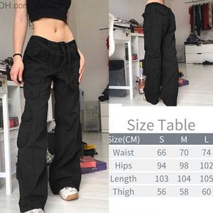 Calça feminina Capris Y2K bolso Calça cargo feminina reta Oversized Calça longa Harajuku Estilo retrô dos anos 90 Moda masculina Cintura baixa Perna larga Bolso Jeans Z230809