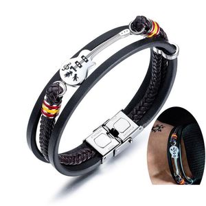 Braccialetti con ciondoli in acciaio inossidabile Mini chitarra in pelle per uomo Punk personalizzato corda genuina braccialetto musica moda gioielli regalo goccia Deli Dhqwv