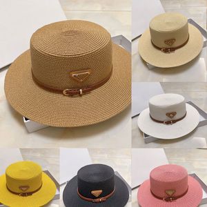 Women's New Correct version P straw hat classic flat top hat high quality men's and women's same triangle sun visor