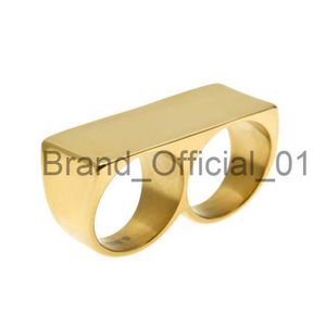 Personality Hip Hop Two Finger Rings Stainless Steel Gold Color Men Punk Biker Rings Women Party Cool Ring Size 10 11 Available x0809
