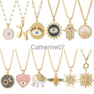 Pendant Necklaces Heart Evil Blue Eye Sun Necklace for Women Cute Dog Bee Elephant Gold Color Pendant Woman's Collars Long Stainless Steel Chains J230809