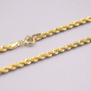 Chains Real 18K Yellow Gold Chain For Women Female 2.5mm Shine Rope Necklace 55cm/22inch Length Au750